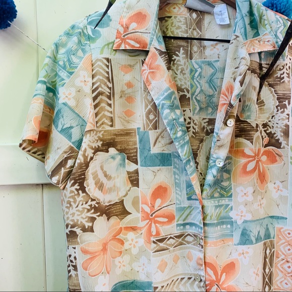 vintage vsco y2k Shell Hawaiian button up popover - Picture 4 of 10
